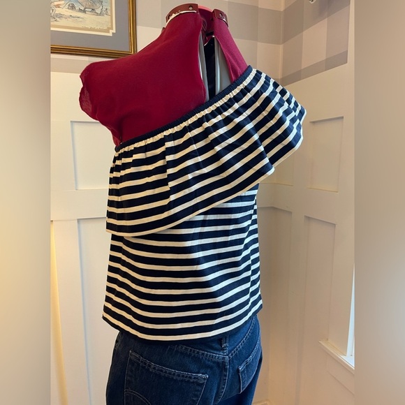J. Crew Striped Off-Shoulder Top in Navy and White Size XXS​ - Picture 2 of 7
